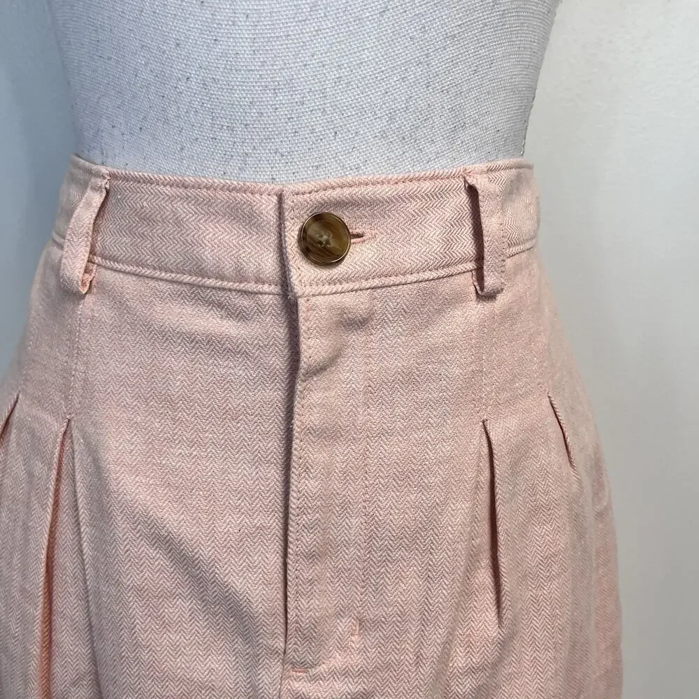 Banana Republic Trouser Skirt size 6 Petite Pink Linen Herringbone Midi Career
